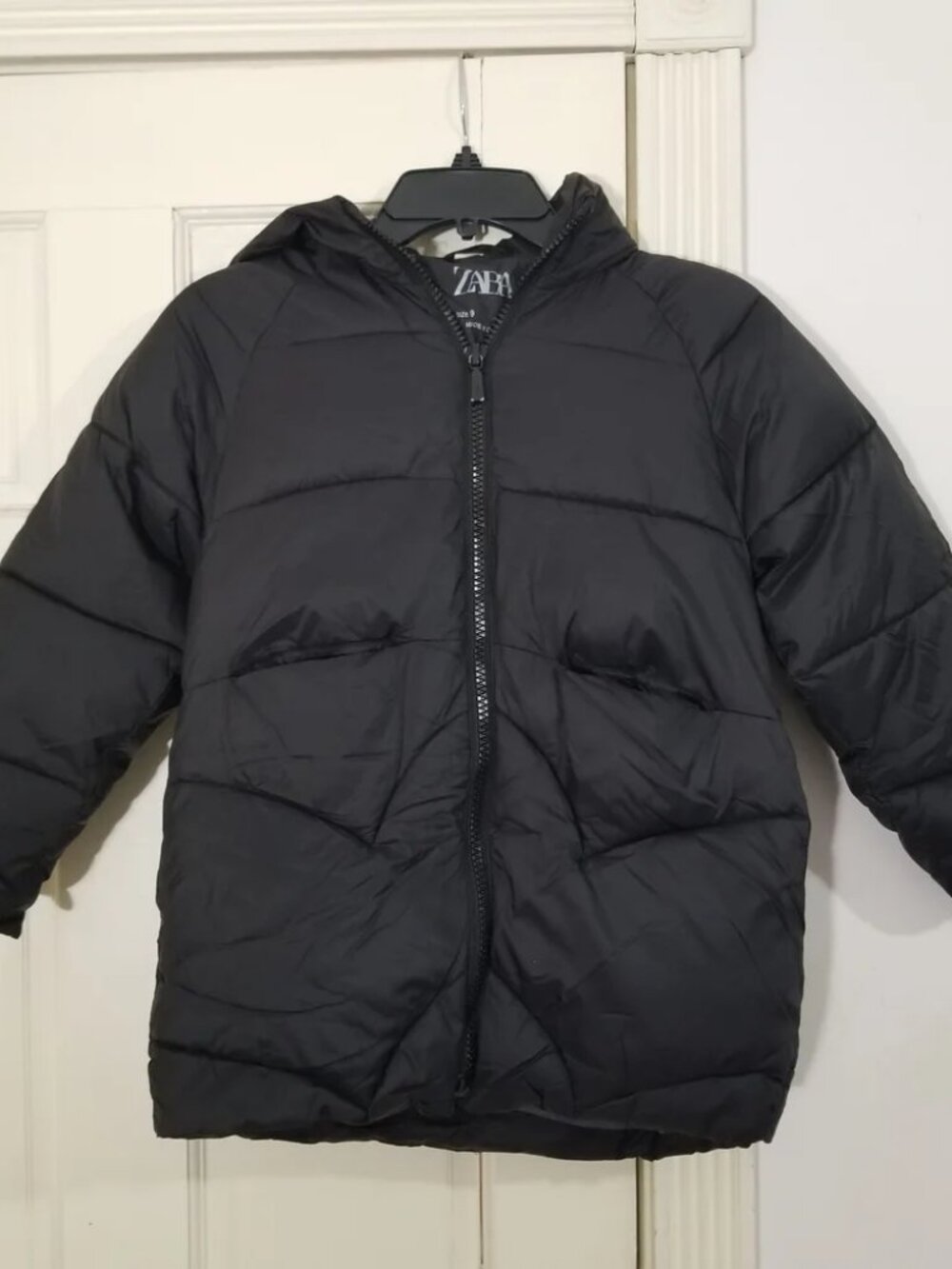 Zara Girls Black warm winter Puffer Coat with Pockets and zipper Girls Size 9